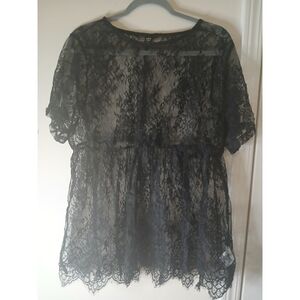 SHEIN Curve Black Sheer Lace Blouse